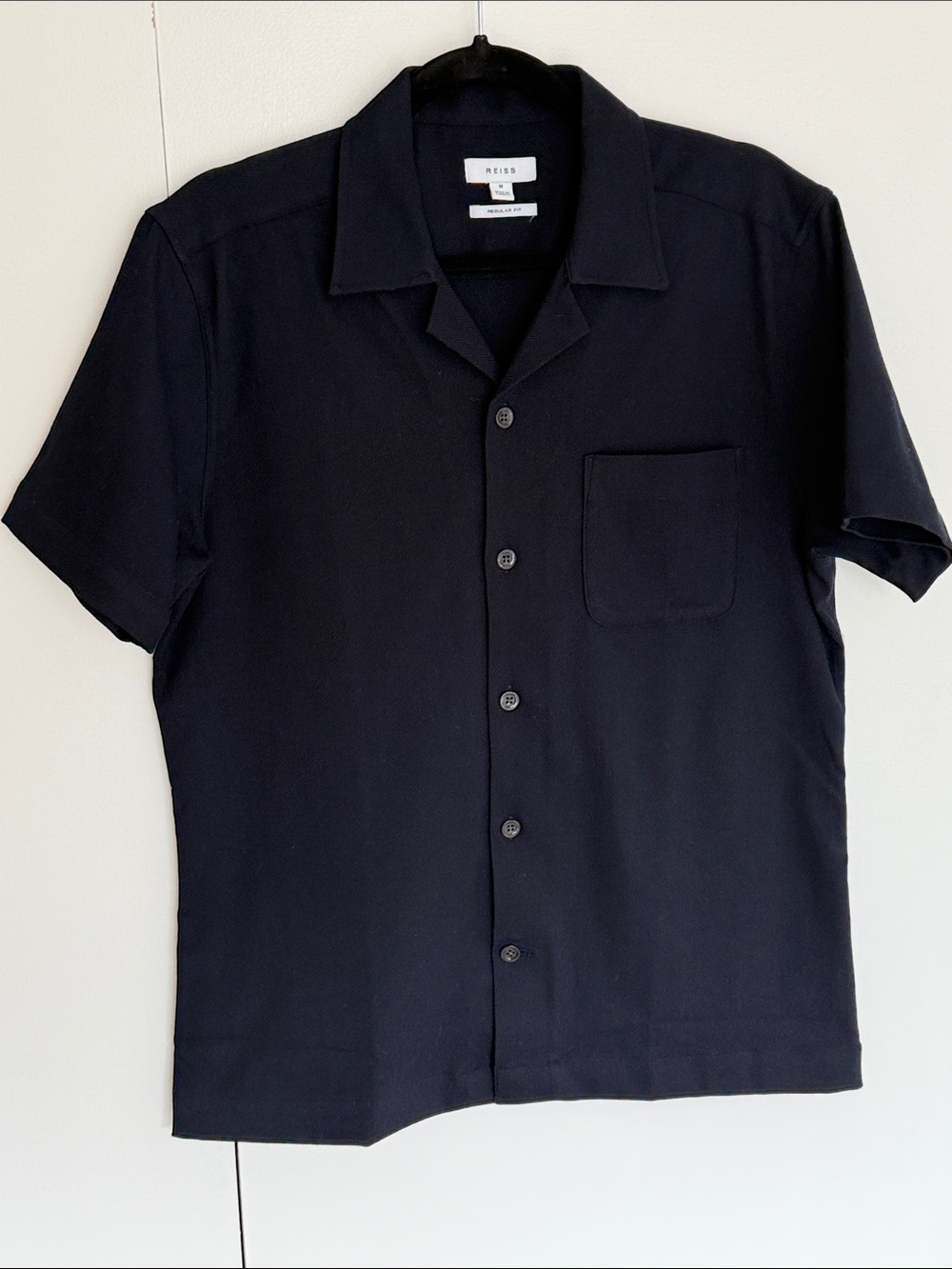 Reiss Navy Short-Sleeve Button-Down Camp Collar Shirt